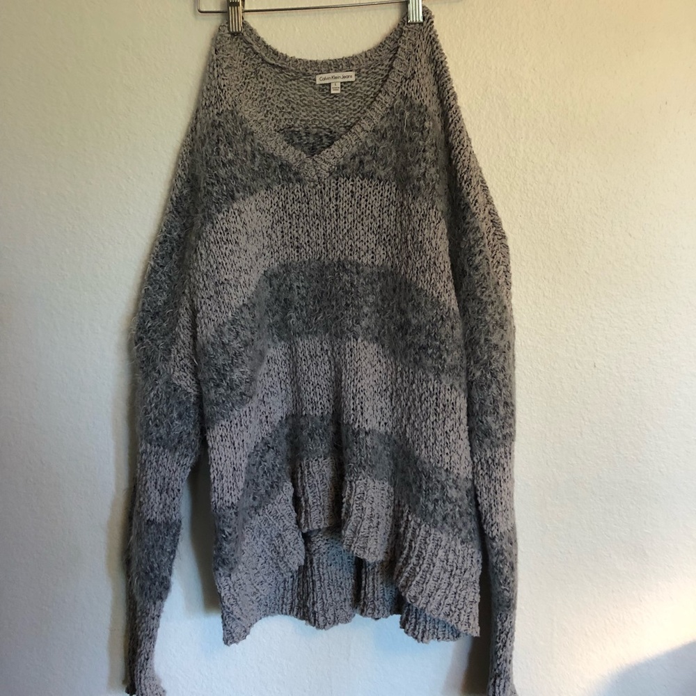 Calvin Clein thick grey striped sweater